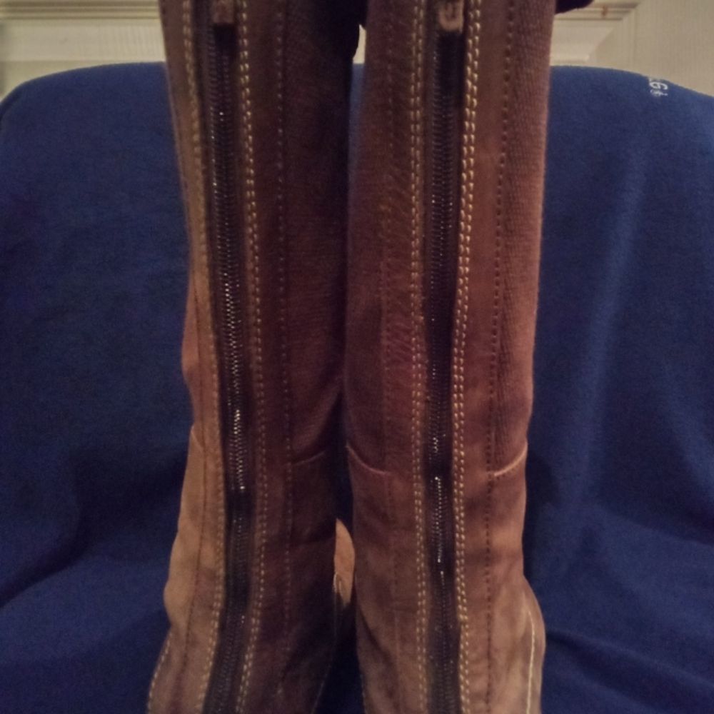 Rare Hippie Tall Brown riding Boot's genuine leather with canvas and zipper - Picture 10 of 11